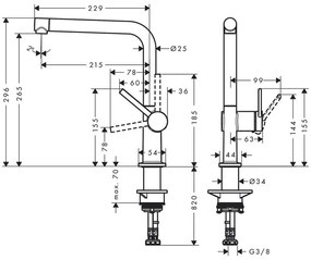 Baterie chiuveta bucatarie crom Hansgrohe, Talis M54 270