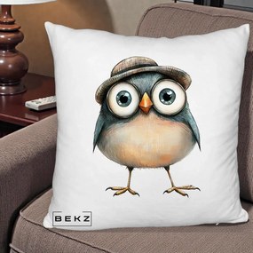 Perna Decorativa Pui cu Palarie Rotunda, 40x40 cm, Alb Pufos, Husa Detasabila, Perna Inclusa, BEKZ®