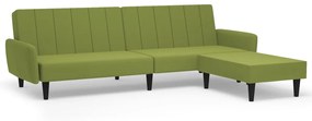 3080723 vidaXL Canapea extensibilă 2 locuri cu taburet verde deschis catifea