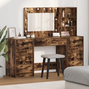 Set de toaletă 3 piese vidaXL cu LED din lemn de stejar afumat