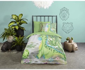 Lenjerie de pat pentru copii verde din bumbac pentru pat de o persoană, extinsă 140x220 cm Dani – Good Morning