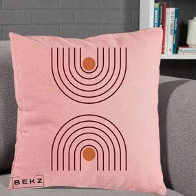 Perna Decorativa Geometric Boho Arc, 40x40 cm, Roz, Husa Detasabila, Perna Inclusa, BEKZ®