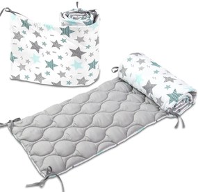 Set 2 aparatori matlasate patut 140x70 cm Kidizi All Mint Stars Deluxe, inaltime 35 cm
