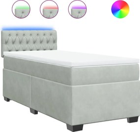 vidaXL Pat box spring cu saltea, gri deschis, 100x200 cm, catifea