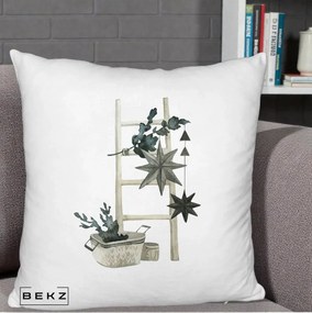 Perna Decorativa Scara Scandinavica cu Stele, 40x40 cm, Alb Pufos, Husa Detasabila, Perna Inclusa, BEKZ®