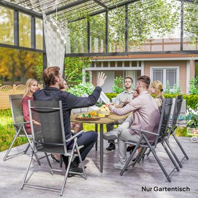 Outsunny Masă de grădină 150x90 cm, rezistentă la intemperii, masă de balcon din oțel cu orificiu pentru umbrelă, maro | Aosom Romania