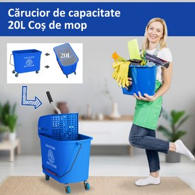 HOMCOM Cărucior Profesional pentru Curățenie cu Găleată pentru Mop de 20L, 60x27x70,5 cm, Albastru | Aosom Romania