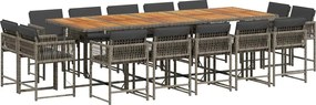 vidaXL Set mobilier de grădină cu perne, 15 piese, gri, poliratan