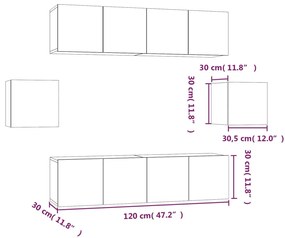 Set dulapuri TV, 6 piese, stejar maro, lemn prelucrat