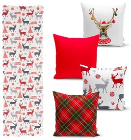 Set 4 fețe de pernă și un napron de masă cu model de Crăciun Minimalist Cushion Covers Christmas Ornaments