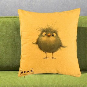 Perna Decorativa Pui Gri Pufos Zbarlit, 40x40 cm, Galben, Husa Detasabila, Perna Inclusa, BEKZ®