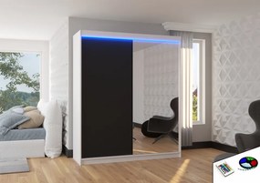 Dulap cu usi glisante si oglinda + iluminare LED, Viki 180 + LED, 180 cmx200 cmx58 cm, ADRK Furniture (Culoare: Sonoma)