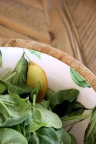 Bol decorativ pentru servire, stil mediteranean, decor lămâi, din lemn de mango, „Tours”