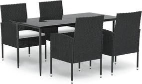 vidaXL Set mobilier de grădină cu perne, 5 piese, negru, poliratan