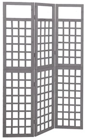 Separator cameră cu 3 panouri, gri, 121x180 cm nuiele lemn brad