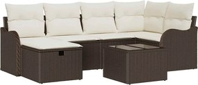 vidaXL Set de canapele pentru grădină cu pernă 7 pcs Maro Rattan poli