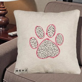 Perna Personalizata Labuta Dalmatian Roz Neon, 40x40 cm, Bej Canapea, Husa Detasabila, Perna Inclusa, BEKZ®