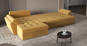 Colțar extensibil dumonde cu ladă de depozitare si sezut confortabil din spuma high-density, Loana XL Royal Mustar II 335x185 cm