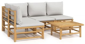 3155106 vidaXL Set mobilier de grădină cu perne gri deschis, 5 piese, bambus
