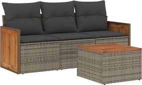 vidaXL Set canapea de grădină cu perne, 4 piese, gri, poliratan