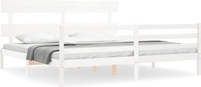 vidaXL Cadru pat cu tăblie 200x200 cm, alb, lemn masiv