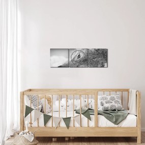 Tablou - Lup,alb-negru (cu ceas) (90x30 cm)