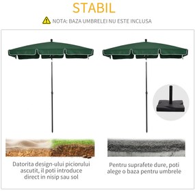 Outsunny Umbrelă pentru Grădină Dreptunghiulară, cu Inclinare Reglabilă și Stâlp din Aluminiu, 2x2.4m, Verde/Negru | Aosom Romania