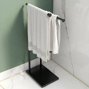 HOMCOM Suport Prosoape cu 2 Brațe, Suport Baie din Metal, 35,5x20x78 cm, Negru | Aosom Romania