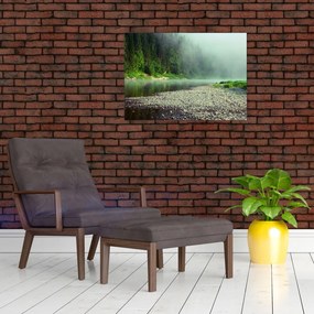 Tablou pe sticlă - Râu lângă pădure (70x50 cm)