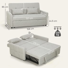 HOMCOM Canapea 2 locuri convertibilă în canapea extensibilă clic clac cu 2 perne din țesătură, Maro deschis | Aosom Romania