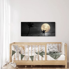 Tablou - Plaja cu lună plină, nuanțe gri (120x50 cm)