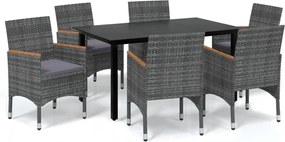 vidaXL Set de masă pentru grădină cu perne, 7 piese, gri, poliratan
