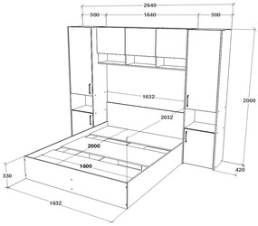 Set haaus V11, Pat 200 x 160 cm, Stejar Alb/Antracit