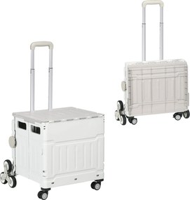 HOMCOM Cărucior Pliabil pentru Cumpărături cu Roți pentru Scări și Mâner Telescopic, Capacitate 80 kg, 51L, Cărucior din Aluminiu pentru Cumpărături și Camping, Alb, 52 x 48 x 100 cm | Aosom Romania
