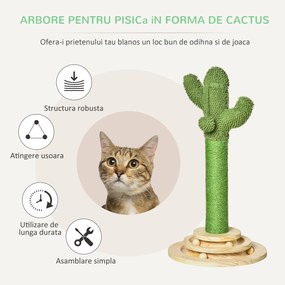 Stalp forma cactus PawHut, centru de joaca pisici, 32x32x60cm | AOSOM RO