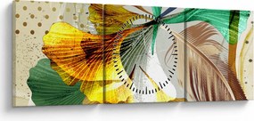 Tablou - Frunze cu pană (cu ceas) (90x30 cm)