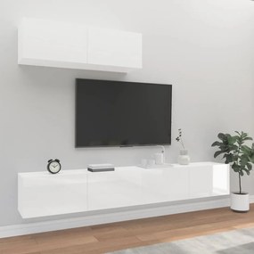 Set dulapuri TV, 3 piese, alb extralucios, lemn prelucrat 3, Alb foarte lucios, 100 x 30 x 30 cm