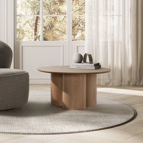 Măsuță de cafea în culoare naturală rotundă cu aspect de lemn de stejar ø 80 cm Lua – MOME