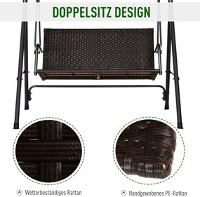 Outsunny Balansoar Hollywood, Balansoar de Grădină cu Baldachin, Acoperiș Reglabil, Negru + Maro + Gri | Aosom Romania