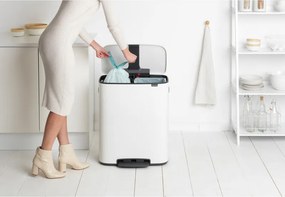 Cos de gunoi Brabantia Bo Pedal 1003188, 2x30 L, Inchidere lina, Baza antiderapanta, Alb