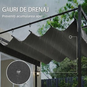 Outsunny Pergolă montată 3x3 m cu acoperiș retractabil glisant, guri de drenaj, pergolă de grădină din poliester și oțel, pentru terasă, curte, exterior, UV30+, Gri Închis | Aosom Romania