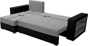 Canapea extensibilă cu raft, melanj negru/gri, stânga, MERAK ROH