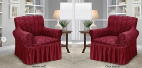 Set 2 Huse elastice pentru fotolii, cu volanas si model Jacquard Bordo