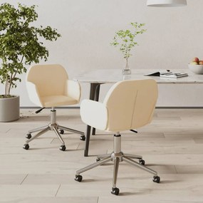 vidaXL Scaune de bucătărie pivotante, 2 buc., crem, material textil