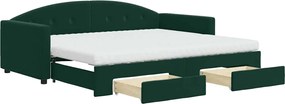 vidaXL Pat de zi cu extensie și sertare verde închis 90x200 cm catifea