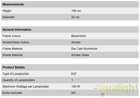 Stalp iluminat exterior stil clasic IP43 H211 Puchberg AL 11K/82506 schwarz-gold/rauch OR