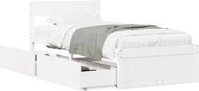 vidaXL Cadru de pat fără saltea, alb, 75x190 cm, lemn masiv de pin