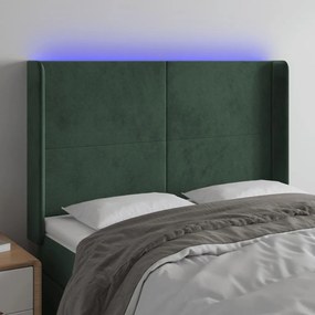 3123819 vidaXL Tăblie de pat cu LED, verde închis, 147x16x118/128 cm, catifea