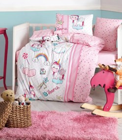 Lenjerie patut cu 4 piese Baby Ranforce Unicorn Pink