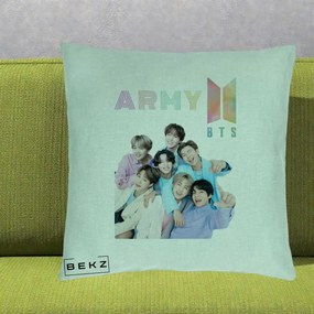 Perna Personalizata K-pop BTS ARMY Fotografie Grup Veseli, 40x40 cm, Verde Menta, Husa Detasabila, Perna Inclusa, BEKZ®